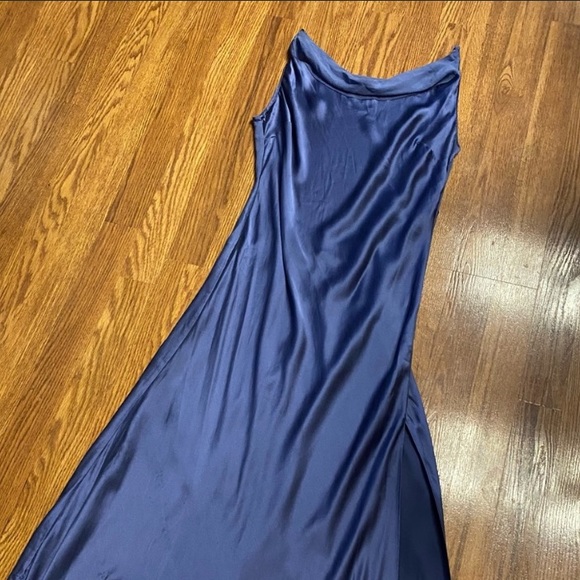 Vintage Y2K 100% Silk Blue Slip Dress Cowl Neck Silk Dress Backless Dress Prom - Picture 8 of 15
